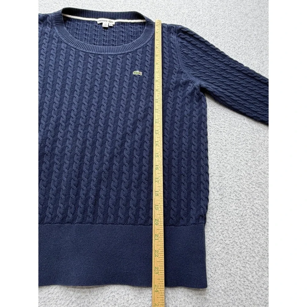 Lacoste Sweater Womens 44 Blue 100% Cotton Cable Knit Logo Button Cuff Pullover
